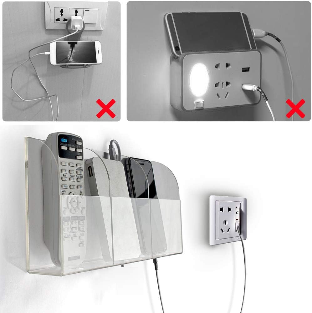 VANCORE Clear Wall Mounted Charging Phone Holder - Smart Station for TV Remote Control - Clear Wall Box With 2 Holes