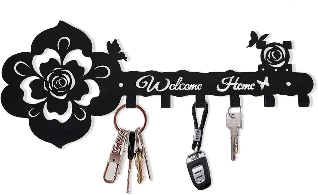 Deveosa Cute Small Metal Black Modern Entryway Hanging Key Hanger Rack Ring Keychain Holder On Wall Art Mount for Home Decor House Decorative Hooks