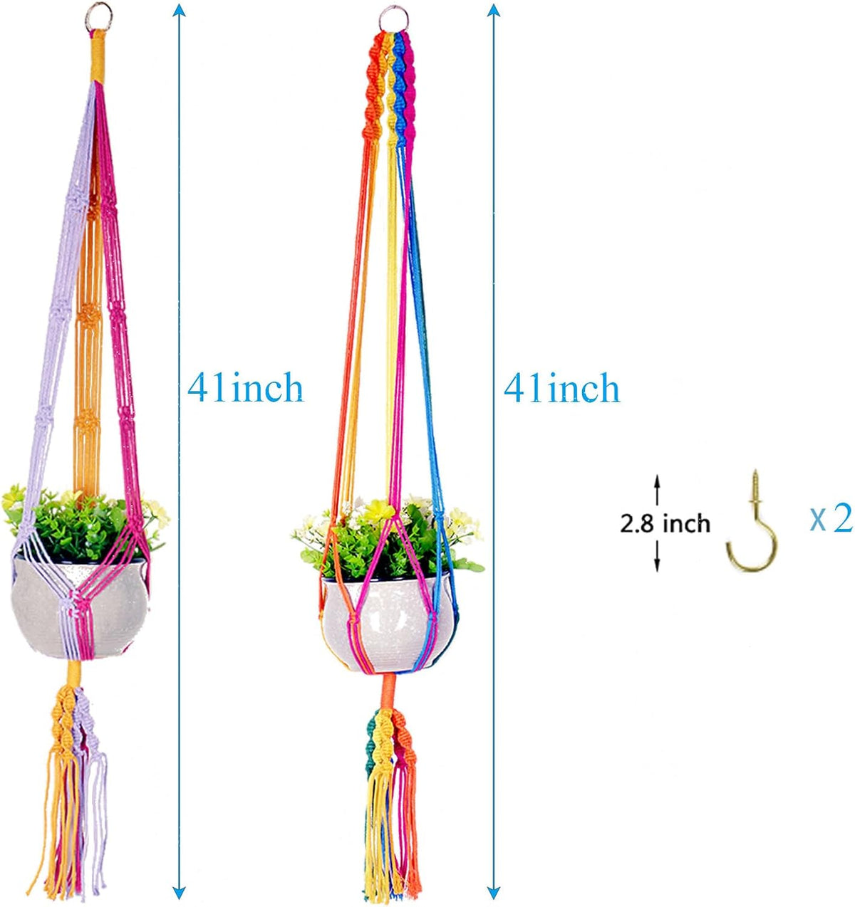 Rainbow Colorful Macrame Plant Hanger, 2 Pack