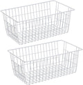SANNO Freezer Baskets Wire Farmhouse Large Organizer Storage Bins Rack for Storage, Office, Bathroom, Pantry Organization with Handles-Set of 2, 15.7"