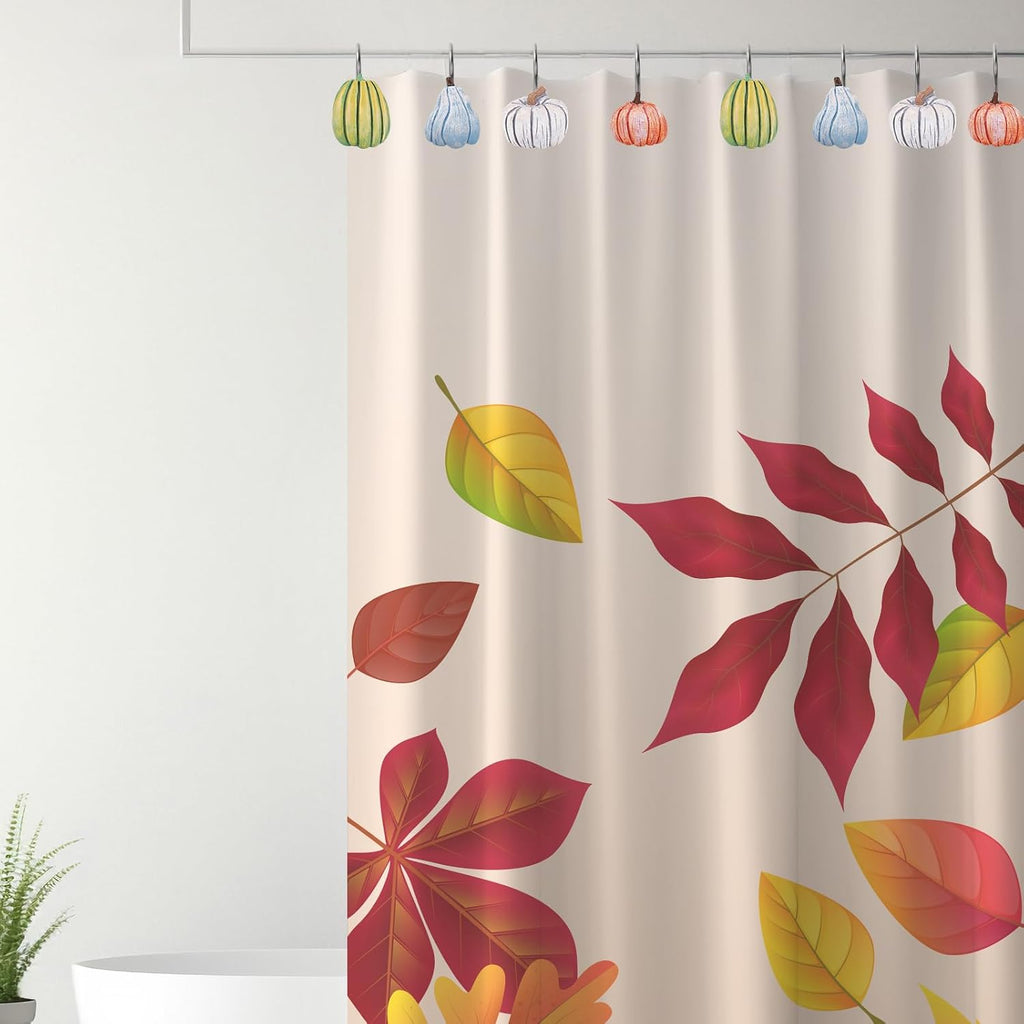 JarThenaAMCS 12 Pcs Fall Pumpkin Shower Curtain Hooks 4 Designs Curtain Hanger Hooks Autumn Thanksgiving Shower Rod Rings for Living Room Bedroom Bathroom Decor