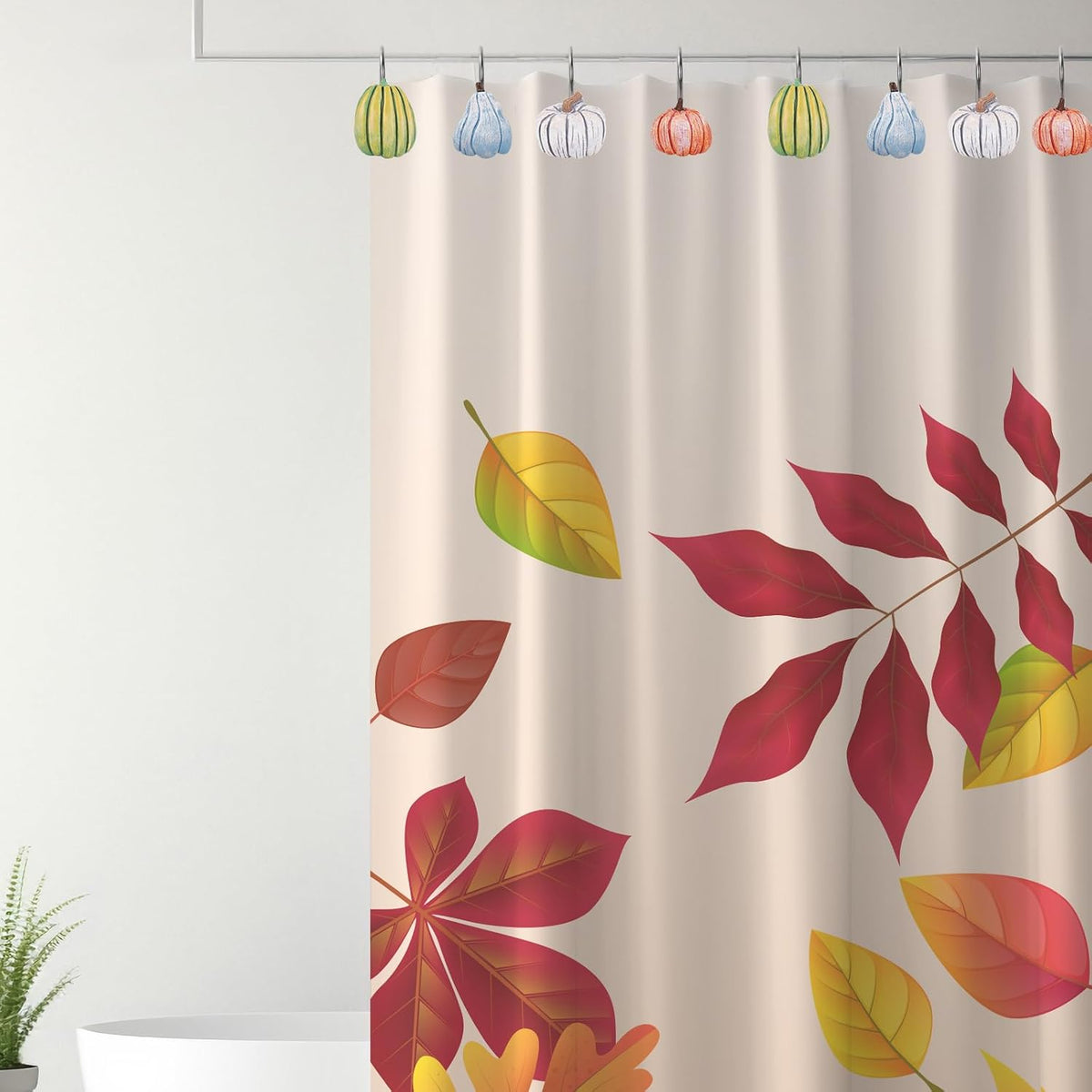 JarThenaAMCS 12 Pcs Fall Pumpkin Shower Curtain Hooks 4 Designs Curtain Hanger Hooks Autumn Thanksgiving Shower Rod Rings for Living Room Bedroom Bathroom Decor