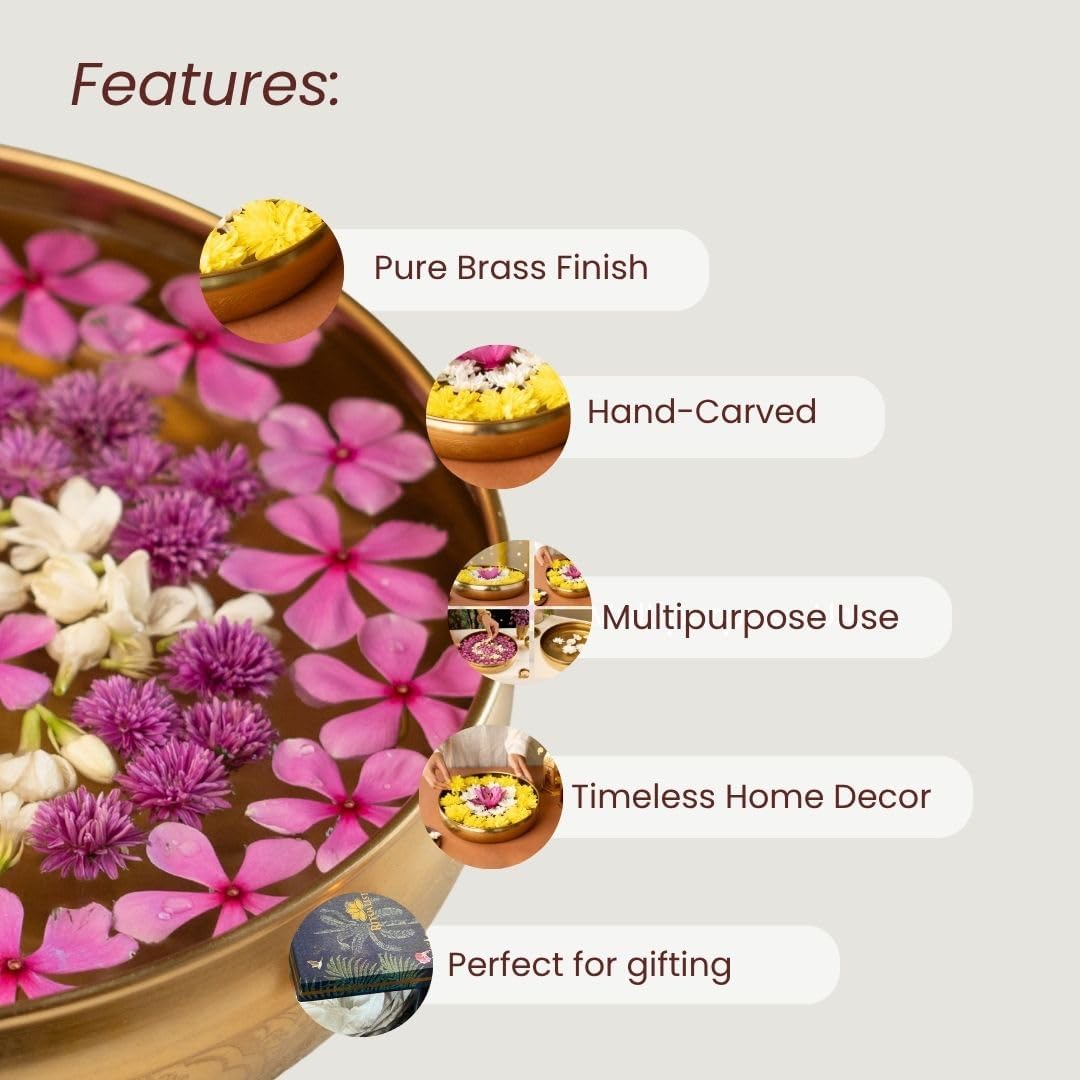 RITUALISTIC Maitri Brass Urli Bowl | Urli for Flower Decorations | Bras Urli Bowl for Home Decoration | Kitchen Décor | Bowl for Decoration | Perfect Return Gift for House Warming Ceremony | 10.5inch