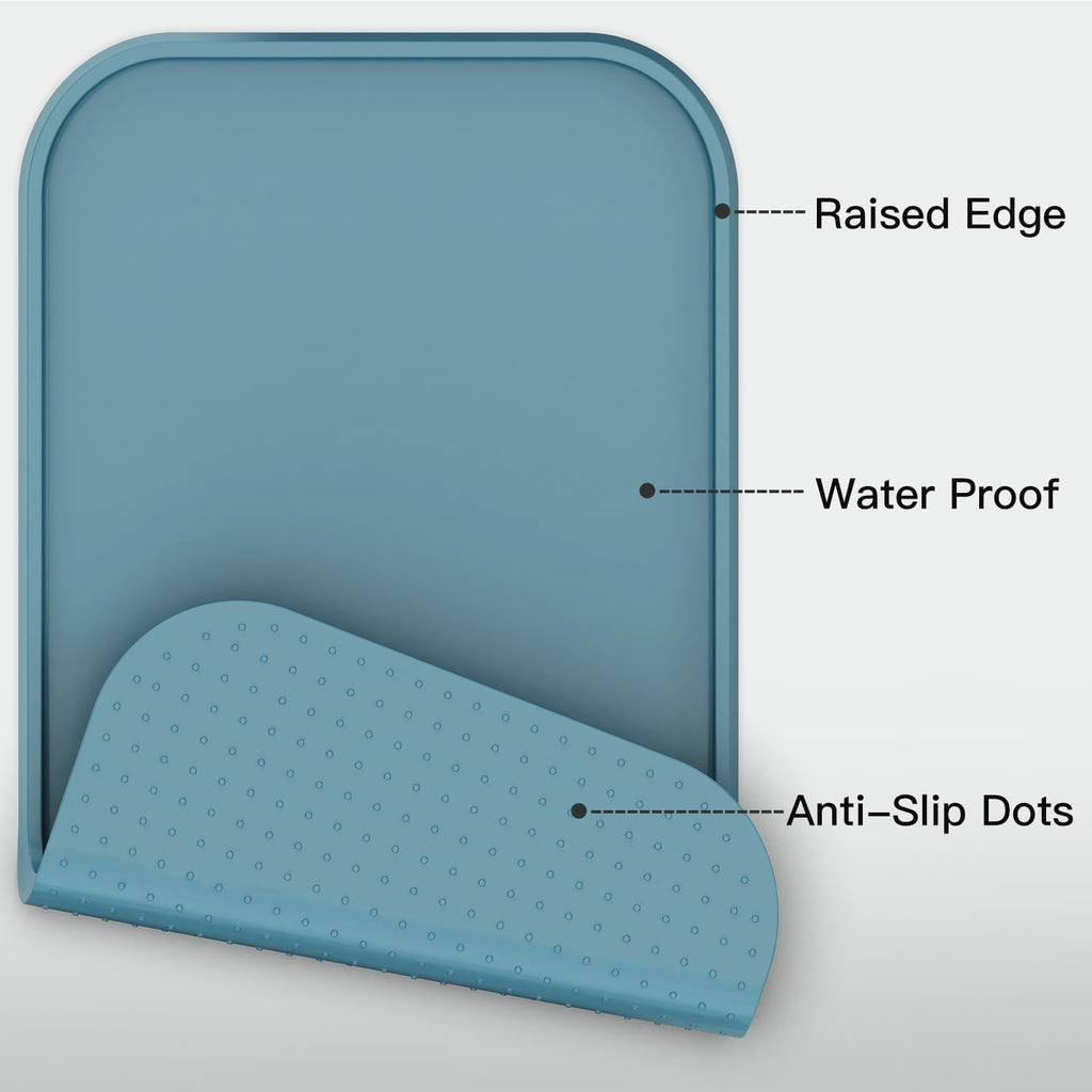 Feedoo Pet Feeding Mat [Warped Resistant Raised Edge], Water-Proof Silicone Placement for Food Water Bowls, Anti-Slip Base Protect Floor, BPA-Free&Dishwasher-Safe [23.5x13.5inch Large, Blue]