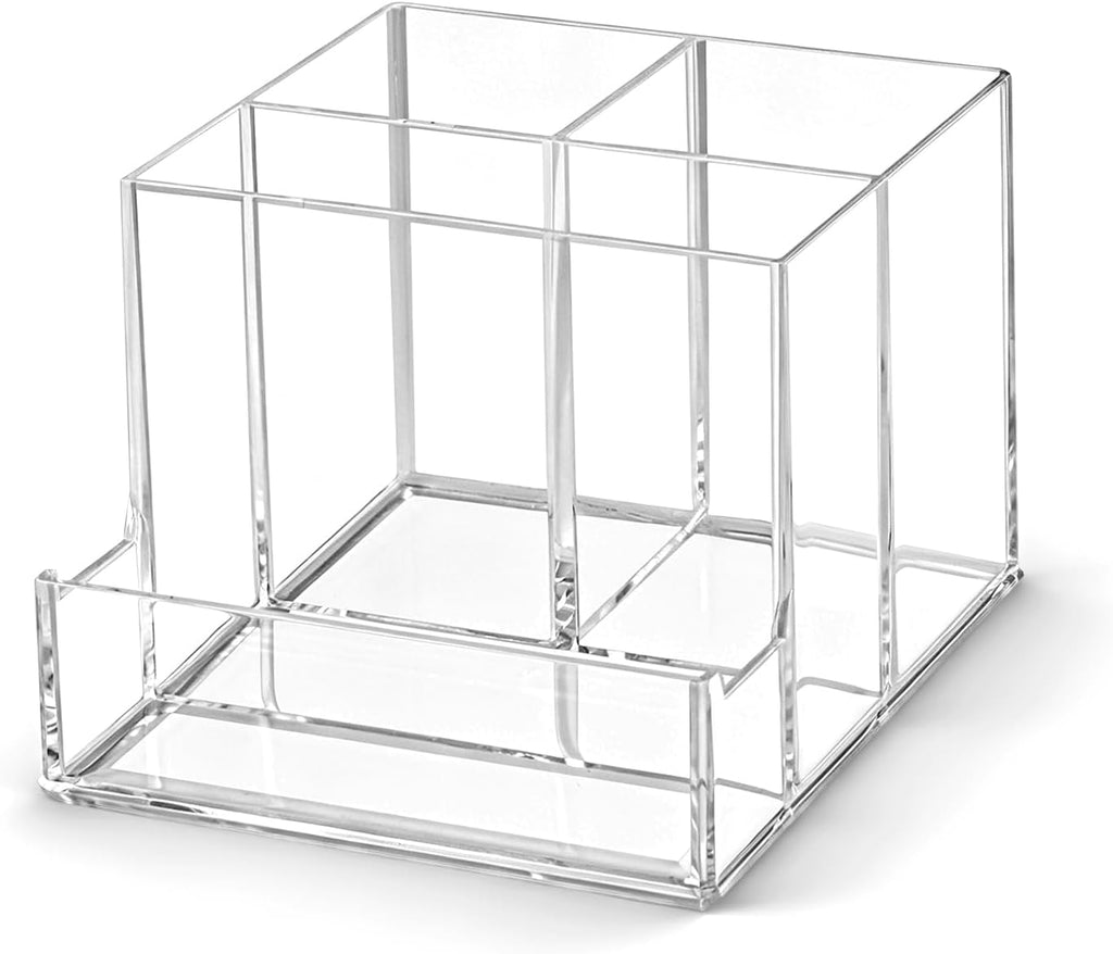 Vowcarol Clear Acrylic Remote Control Holder – 4 Compartment Desk Organizer, TV Remote Holder