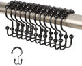 Shower Curtain Hooks Rings, Stainless Steel Double Glide Rollers Extra Wide Shower Curtain Rods Hooks for Bathroom, Set of 18 Hooks - Matte Black