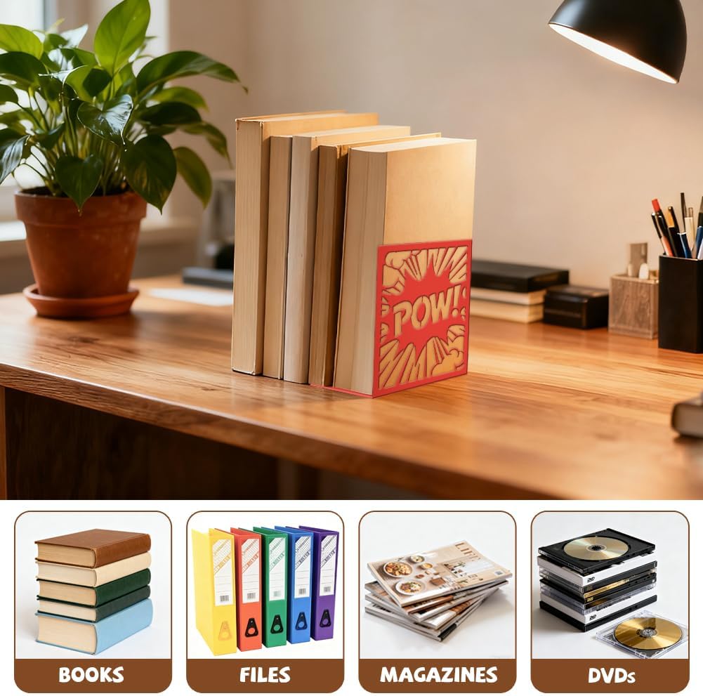 Peacoblue 4.7"x3.5"x6.1" Metal Bookends, Heavy Duty Book Ends for Shelves