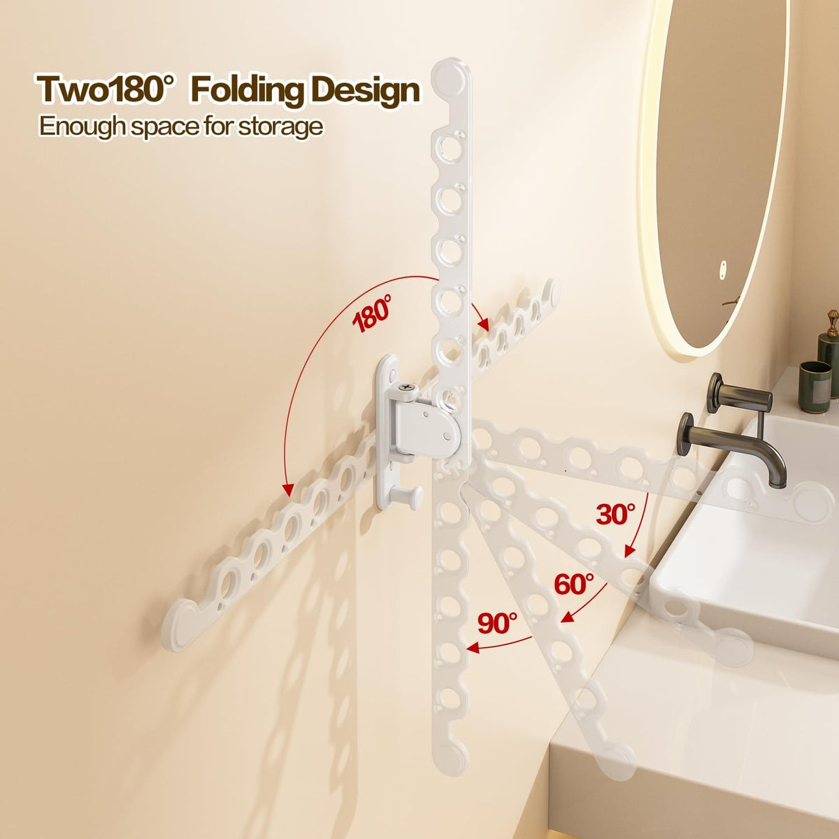 Wall Mounted Clothes Drying Rack, Laundry Clothes Hanger Rack Wall Mounted, Foldable Clothes Rack for Laundry Room, Space Saving Closet Storage Organizer Clothes Hanger Indoor, 1pcs(White)