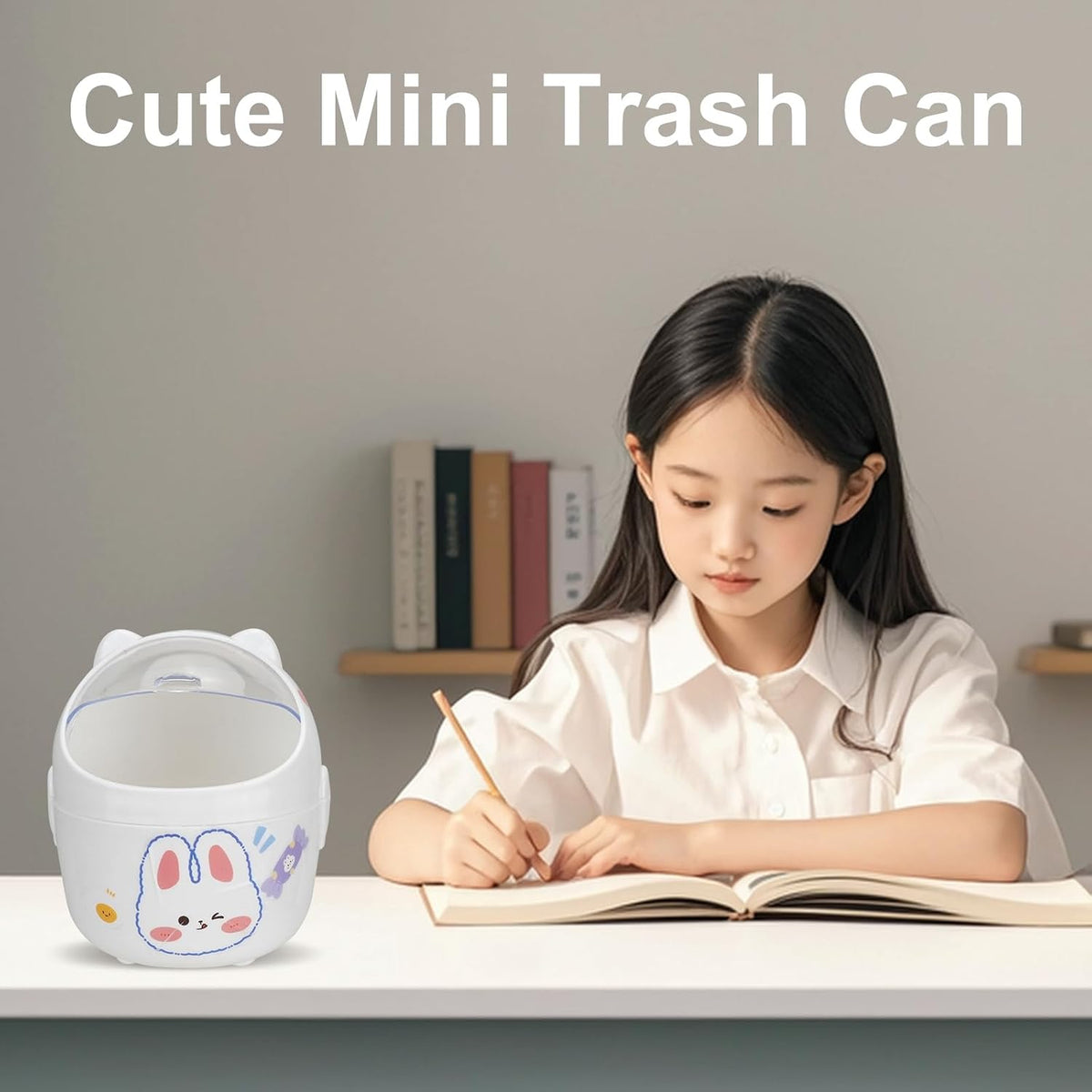Mini Trash Can with Lid, Cute Small Desktop Waste Bin with 90 Garbage Bags