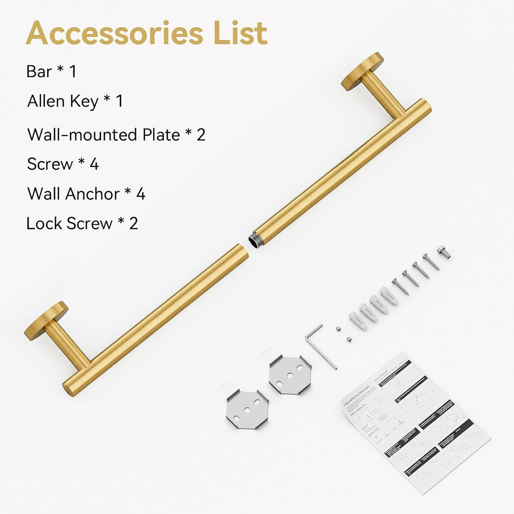 Brushed Gold Towel Bar, 18 Inch Towel Rack for Bathroom Wall-Mounted