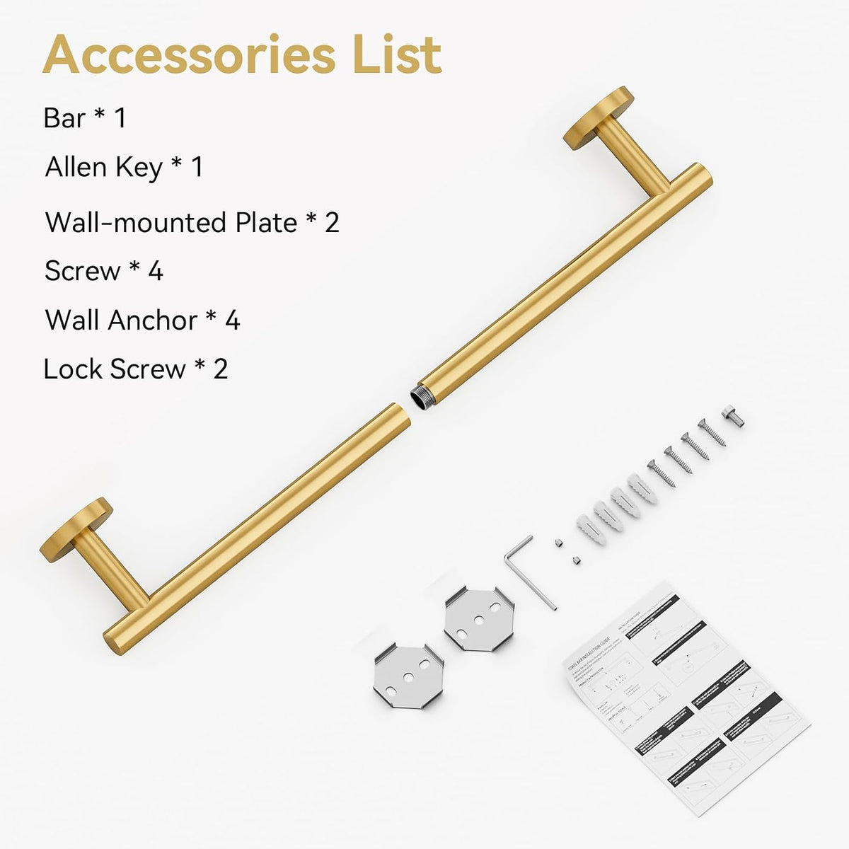 Brushed Gold Towel Bar, 18 Inch Towel Rack for Bathroom Wall-Mounted