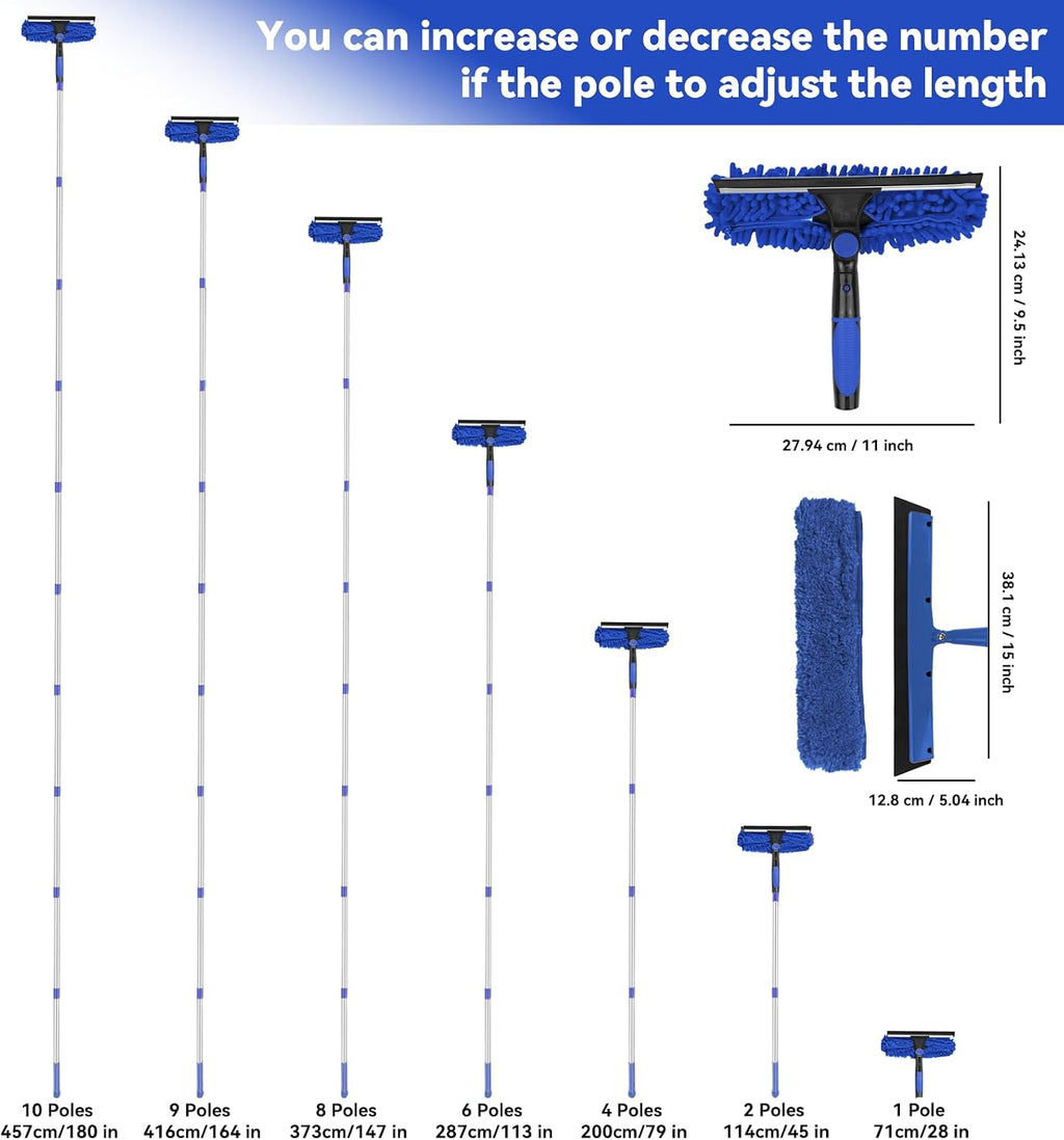 Window Washing Kit with Extension Pole: 3 in 1 Window Squeegee 20+ Ft Reach