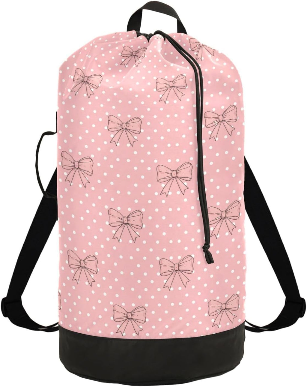 Bow Polka Dot Light Laundry Bag Backpack Bags Mesh Wash Laundry Bags Dirty Clothes Organizer for Vacation Road Trip Essentials Dorm