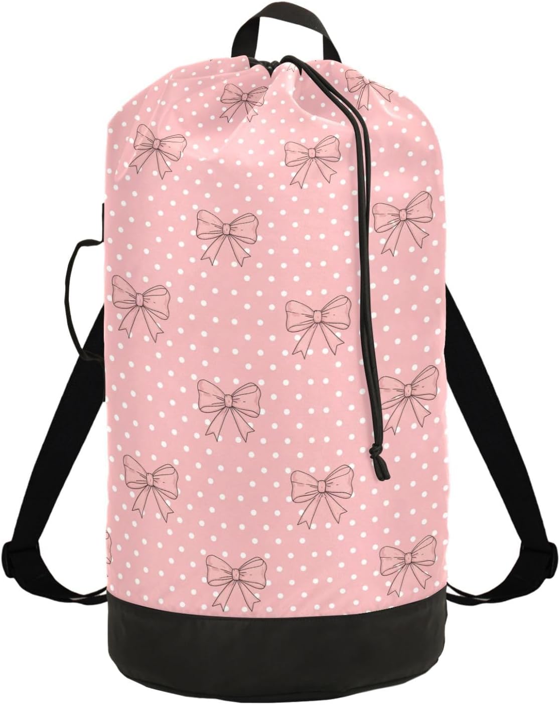 Bow Polka Dot Light Laundry Bag Backpack Bags Mesh Wash Laundry Bags Dirty Clothes Organizer for Vacation Road Trip Essentials Dorm