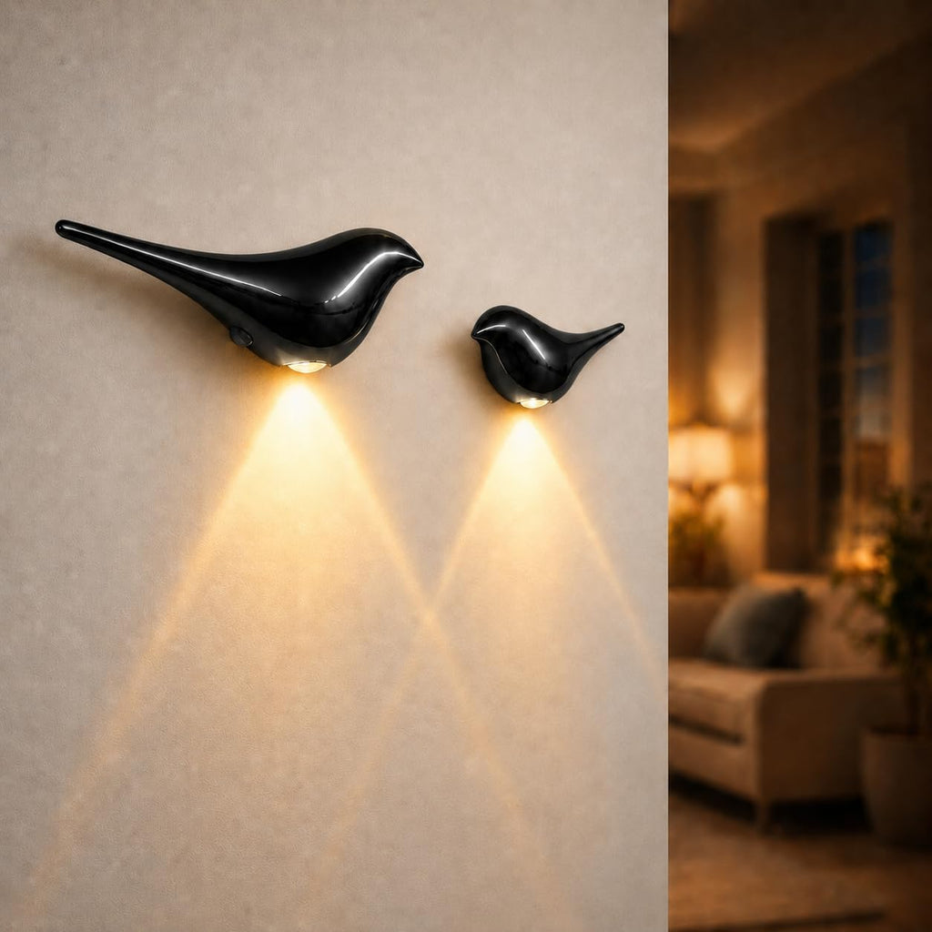 2-Pack Indoor Motion Sensor Bird Wall Lights, Obsidian Black