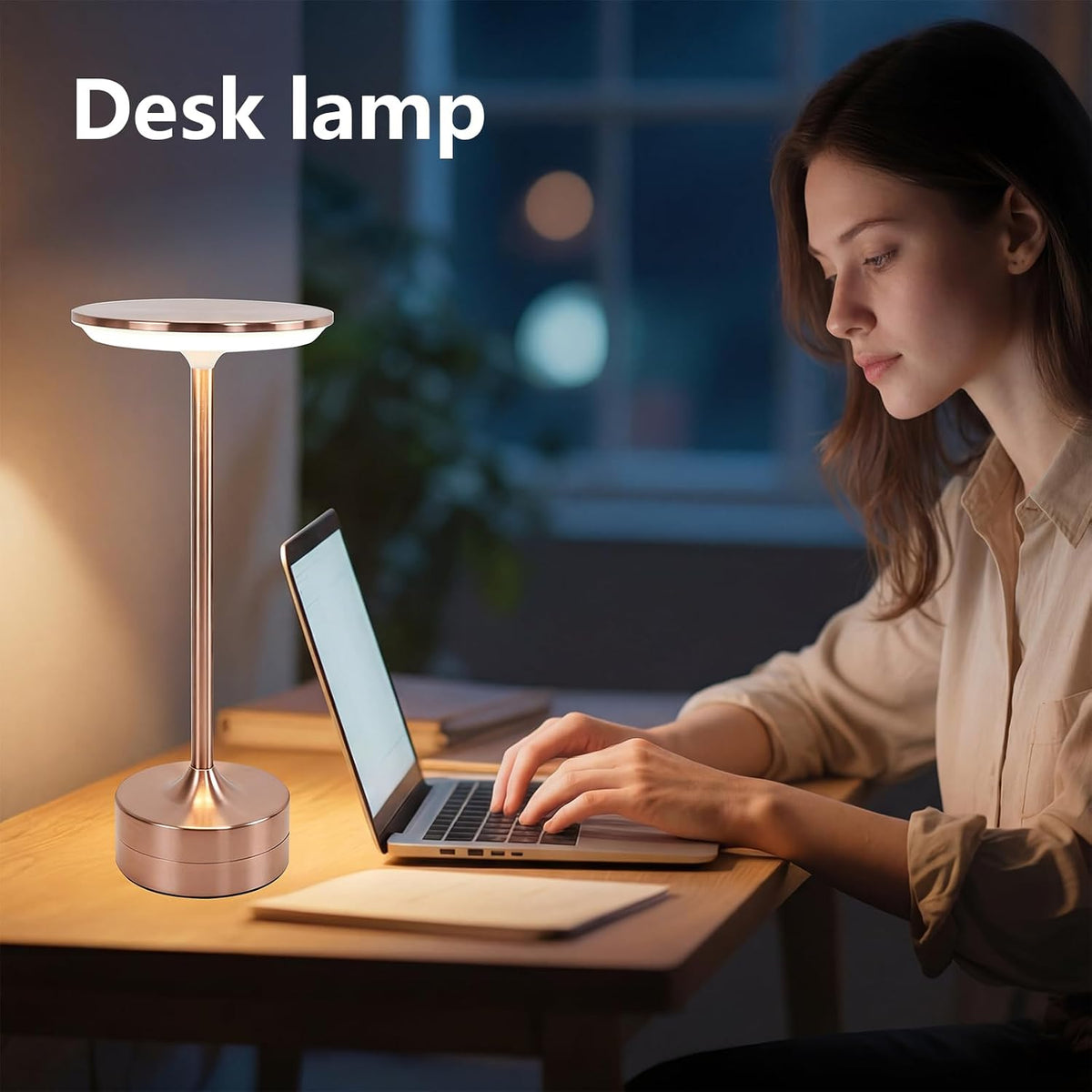 Small Table Lamp, Portable Metal Table Lamp, Cordless Rechargeable Table Lamp , 3 Color Stepless Dimmable Atmosphere Table Lamps for Patio, Camping, Coffee table decor lamp for Indoor/Outdoo(Rose)