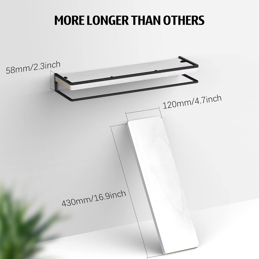 Meangood White Floating Shelves for Wall, 17 inch Bathroom Shelf, Set of 2