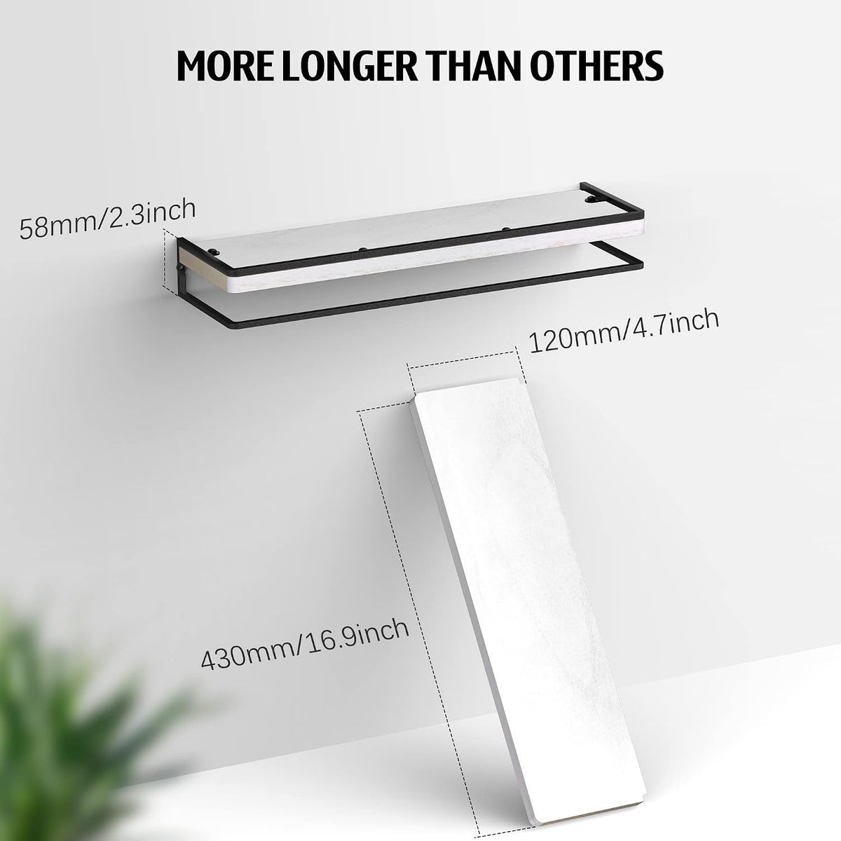 Meangood White Floating Shelves for Wall, 17 inch Bathroom Shelf, Set of 2