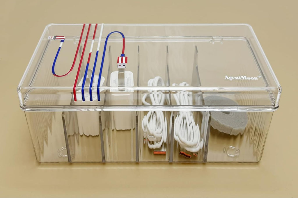 AgentMoon Clear Acrylic Cable Organizer Box with Lid, 1PCS