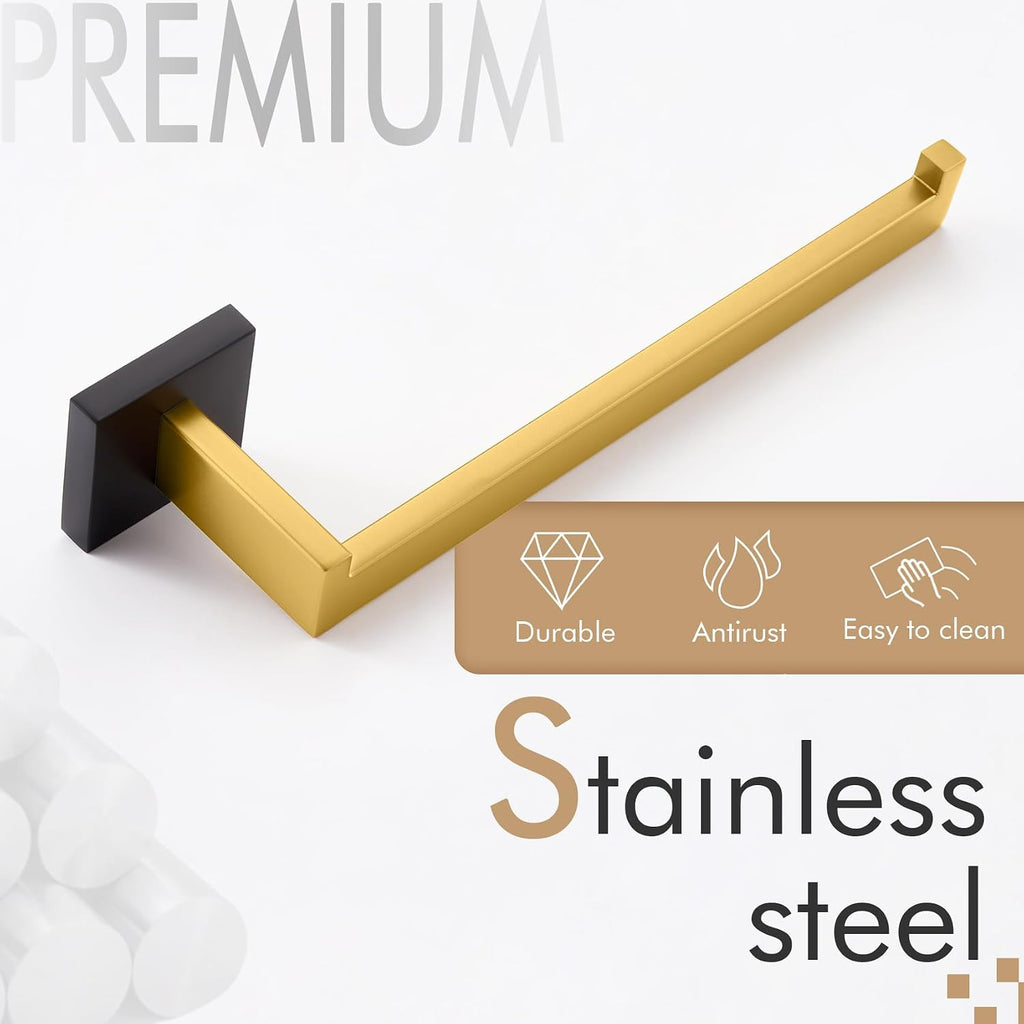 KOKOSIRI Towel Bar for Bathroom Wall Mount 9'' Hand Towel Holder T-304 Stainless Steel Bath Kitchen Accessories Matte Black and Brushed Gold, B3003GDK