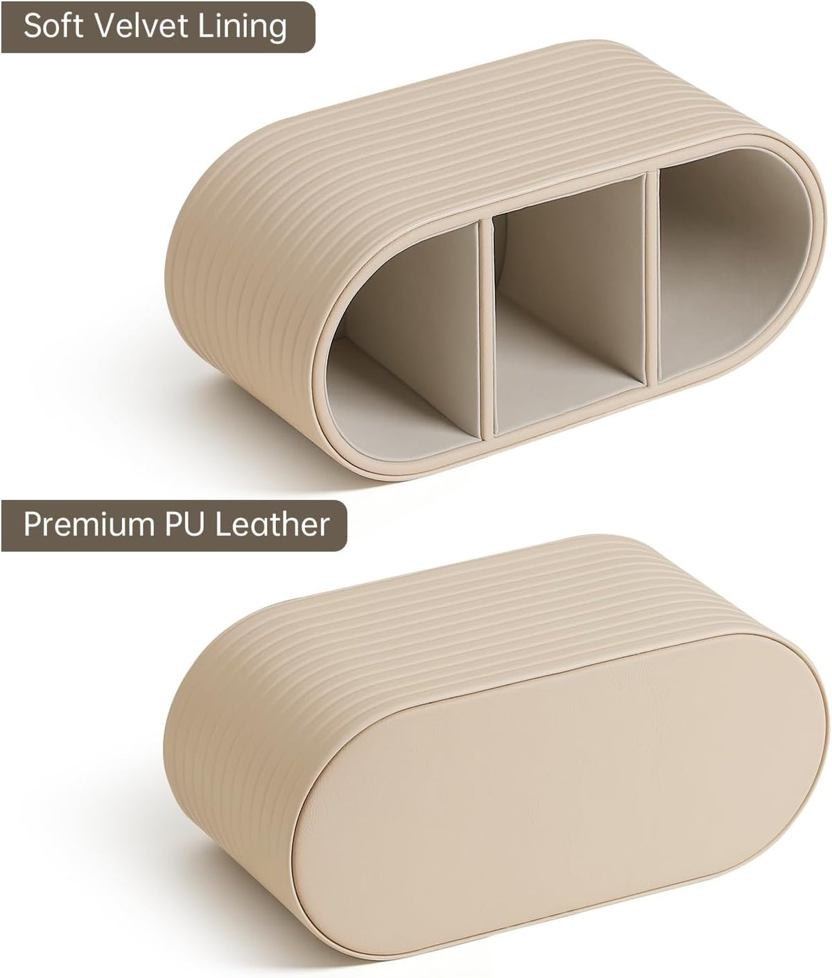 Oval Pen Holder for Desk, Remote Control Holder (Beige)