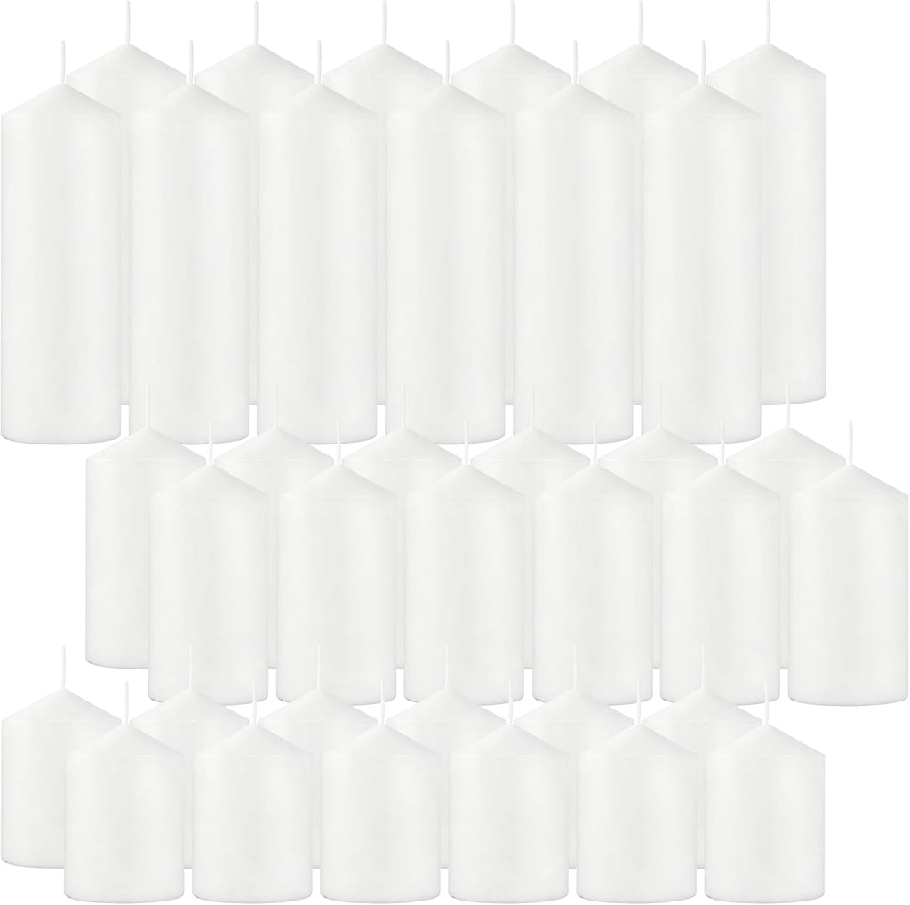 36-Pack White Pillar Candles Bulk Set, 2x3, 2x4, 2x6 Inch