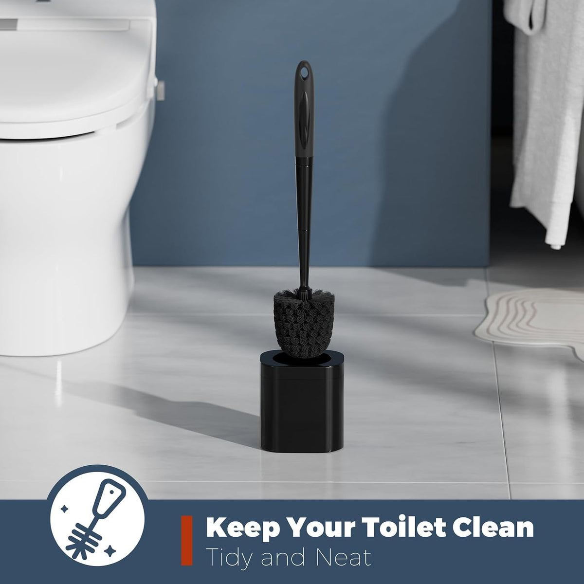 Toilet Brush and Holder Set, Space Saving, Black, 1 Pack