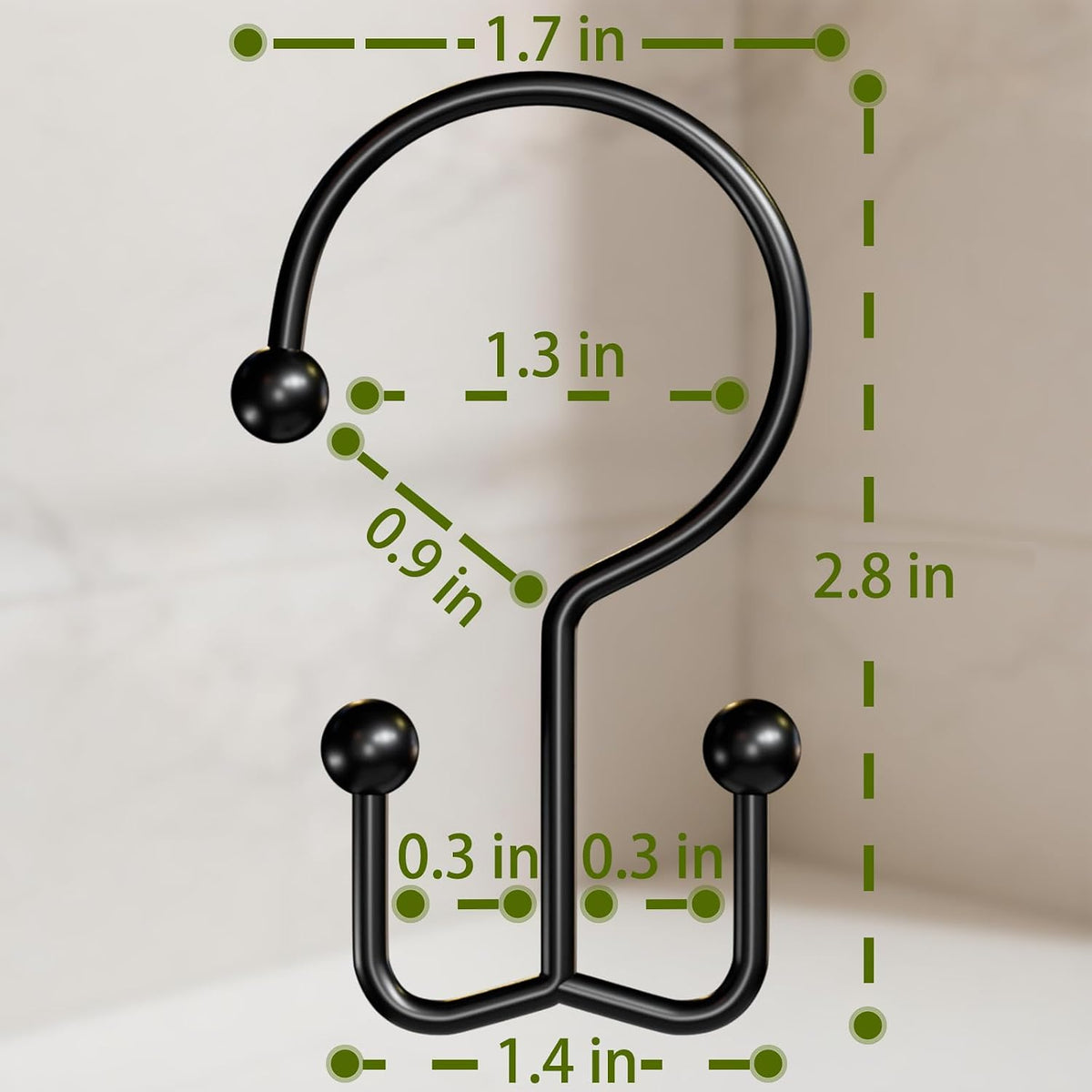 OEH 24 Pcs Shower Curtain Hooks, Metal Shower Curtain Rings, Black Shower Curtain Hooks Rust Proof, Double Shower Rings for Curtain, Easy Install Anti-Drop Shower Hooks for Shower Curtain, Black