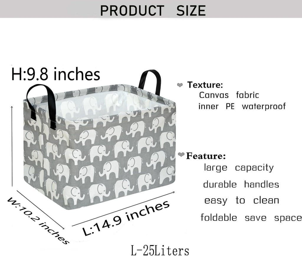 Kid Storage Basket Gift Shelf Basket Toy Storage Bin, Nursery Basket Organizer Box for Children Room Deco With Handles (Elephant)