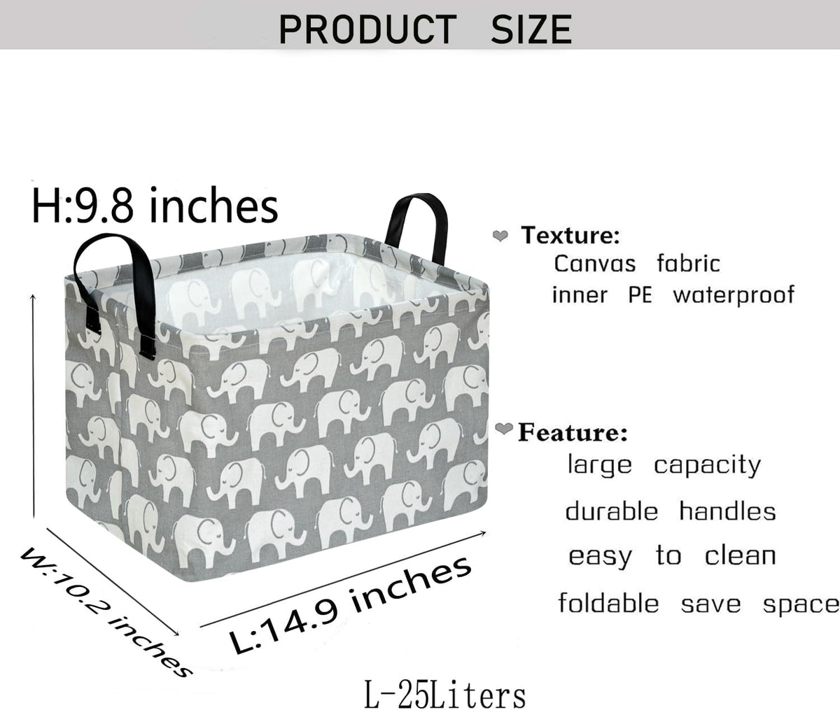 Kid Storage Basket Gift Shelf Basket Toy Storage Bin, Nursery Basket Organizer Box for Children Room Deco With Handles (Elephant)