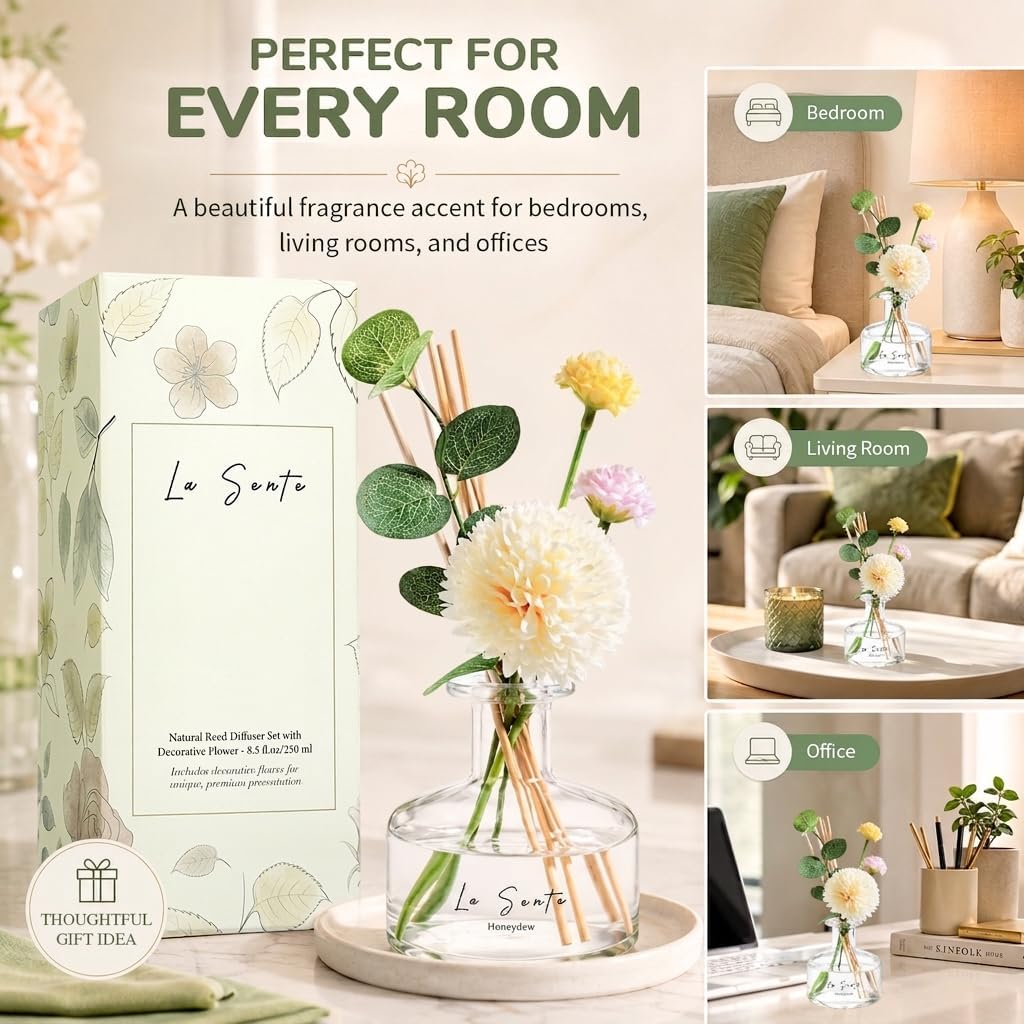Reed Diffuser Set, Honeydew Scent, 8.5 fl oz/ 250ml, for Home