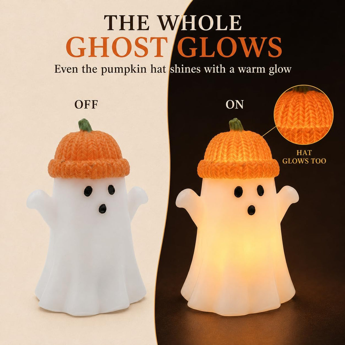 Enido Ghost with Pumpkin Hat Flameless Candles with Remote, Set of 2 Cute Real Wax LED Halloween Candles, Battery Operated Tea Lights, 2/4/6/8H Timer for Kids Room, Fall Tiered Tray Decor