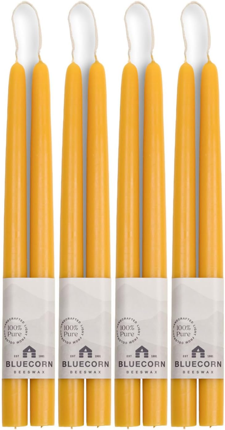 Taper Candles, 12 Inch, Raw Yellow, 8 Pack