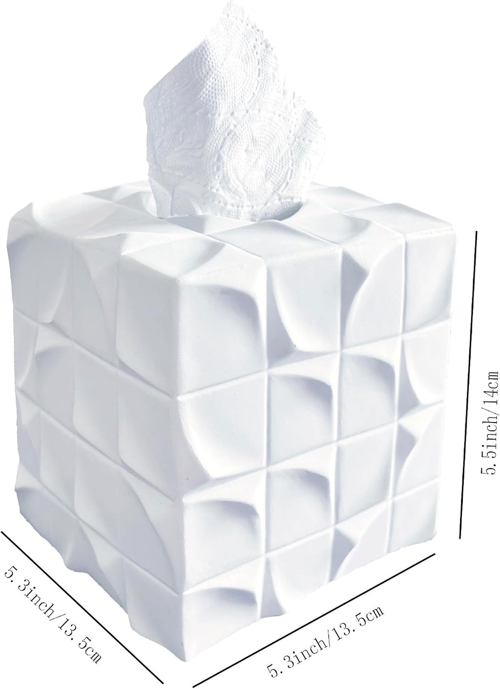 Square Tissue Box Cover Decorative Kleenex Box Holder for Bathroom & Living Room with Handcrafted Texture (White)