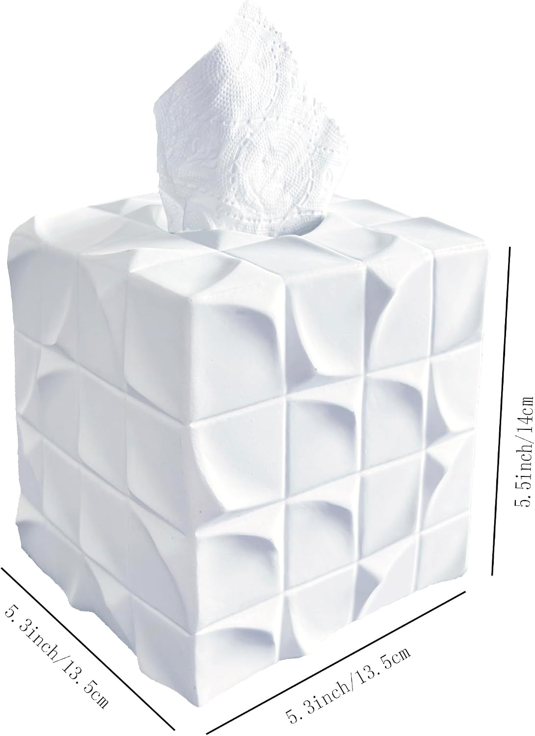 Square Tissue Box Cover Decorative Kleenex Box Holder for Bathroom & Living Room with Handcrafted Texture (White)