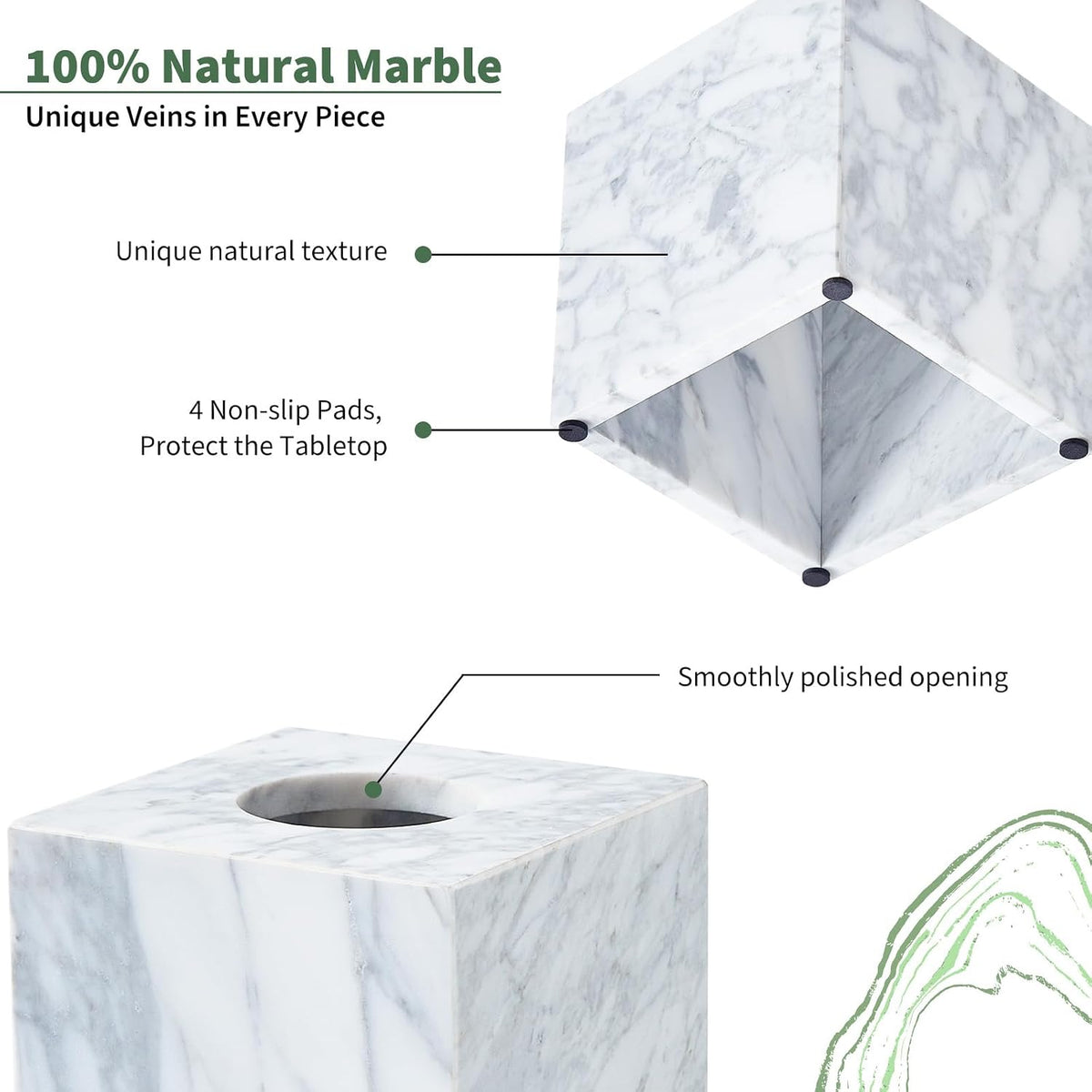 Real Natural Marble Tissue Box Cover, 5.5in Square Holder