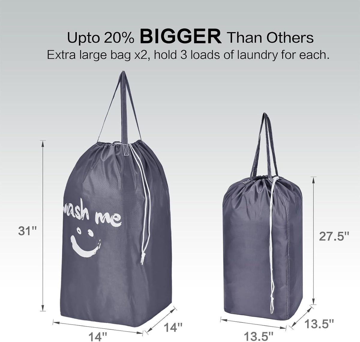 HOMEST 2 Pack Wash Me Travel Laundry Bag with Handles