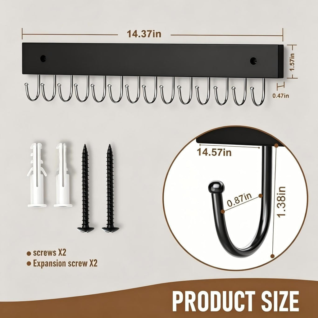 4Pack Necklace Wall Holder Wooden Mount Bulk with 56 Hooks Black