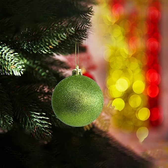 YYCRAFT Glitter Lime Green Shatterproof Christmas Ornament 8cm Unique Color Ornament for Holiday Decor Wreaths Garlands Box Set (9 Pack,Lime Green)