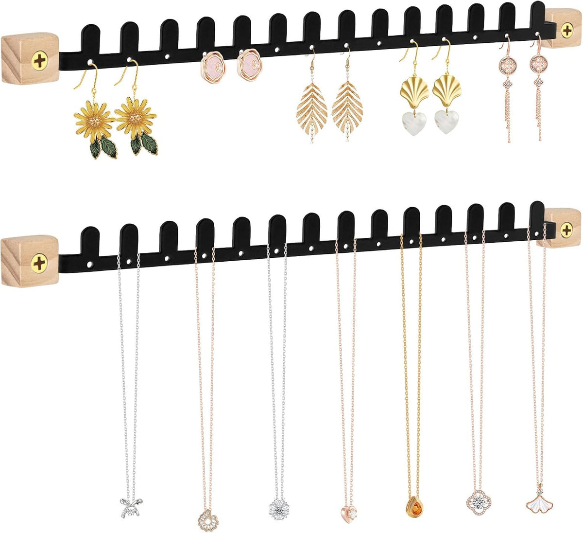 Wall Necklace Holder Hanging Jewelry Organizer 2 Pack Metal Necklace Organizer, Space-saving Jewelry Display for Necklaces & Earrings, Screws Included, Black