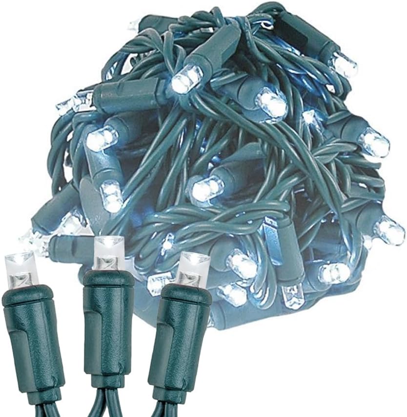 Novelty Lights 11ft 50 LED Pure White Christmas Lights, Green Wire