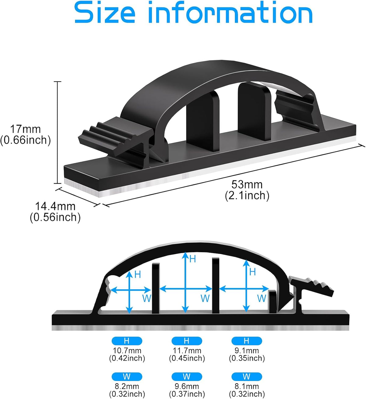 XHF 50pcs Adhesive Cable Wire Clips Black, Outdoor Cable Management Wire Organizer Cord Holder for Under Desk, Car, Wall, TV PC Ethernet Cable