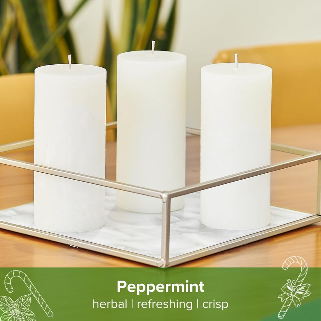 Ivory Peppermint Pillar Candles, Set of 3, 3x6 Inch, Scented Home Decor