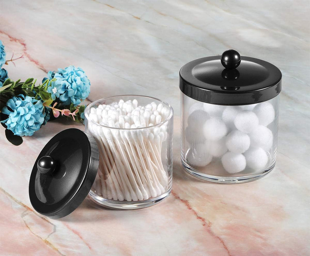SheeChung 2 Pack Plastic Apothecary Jars with Black Metal Lids