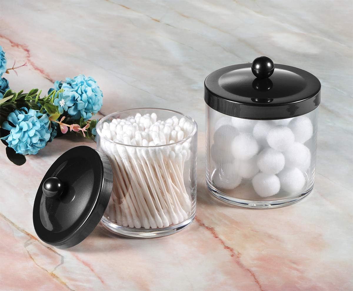 SheeChung 2 Pack Plastic Apothecary Jars with Black Metal Lids