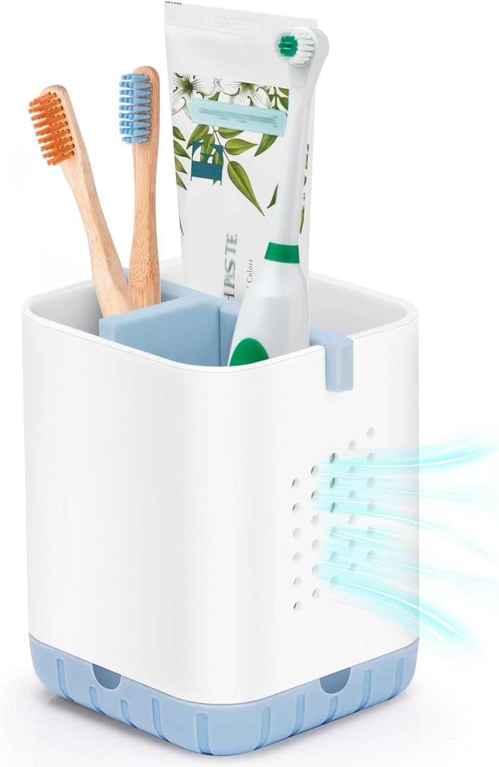 Boperzi Toothbrush and Razor Holder for Bathrooms - Countertop Organizer With Drainage, Anti-Slip Kids Toothpaste Caddy for Electric Toothbrush, Shower, Vanity - Blue