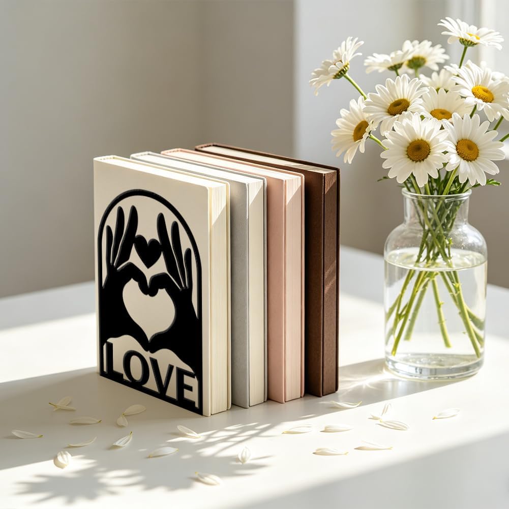 WADORN 1 Pair Metal Decorative Bookend for Shelves, Heavy Duty Book Ends