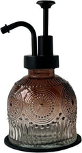 Vintage Glass Soap Dispenser for Bathroom and Kitchen - Farmhouse Antique Style, Cute Small Liquid Hand Soap Pump, Rustic Decorative (Brown)