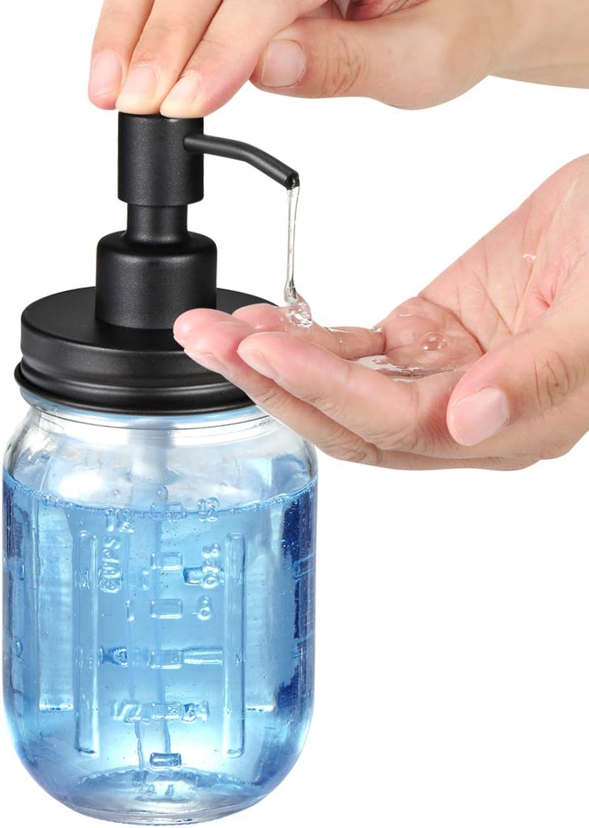 Amolliar Mason Jar Liquid Soap Dispenser, Lotion Dispenser(Black 2 Pack)