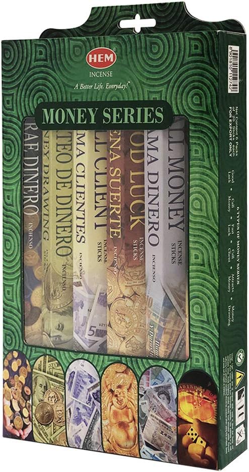 Hem Incense Sticks Variety Pack #3 and Incense Stick Holder Bundle with 6 Money Series Fragrances